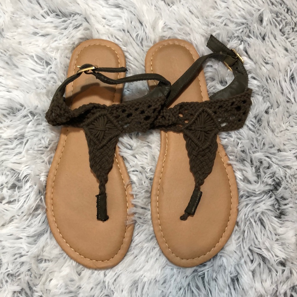 Braided Olive Green Thong Sandals